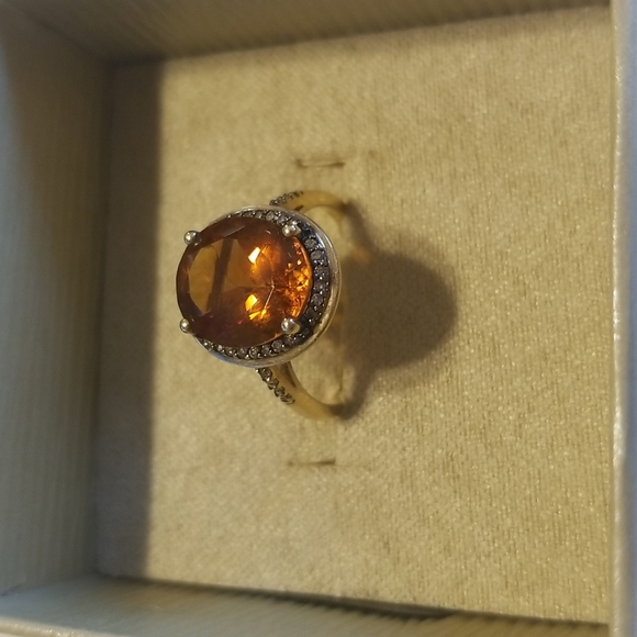 JTV Jewelry - 💥💥Ladies 10K GOLD 4.00 CT Oval Madeira Citrine/.16 rnd Champagne Diamonds